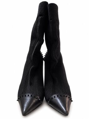 Christian Louboutin Black Spike Sock Ankle Booties Red Bottom